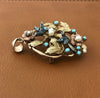 Victorian Revival Turquoise, Cultured Pearl 14K Yellow/Rose Gold and Pewter Pendant, Brooch and Earring Set