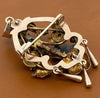 Victorian Revival Turquoise, Cultured Pearl 14K Yellow/Rose Gold and Pewter Pendant, Brooch and Earring Set