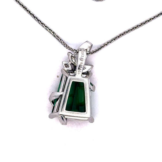 California Estate Fancy Cut Green Tourmaline 7.27 ct Diamond Platinum Necklace 15613