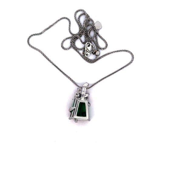 California Estate Fancy Cut Green Tourmaline 7.27 ct Diamond Platinum Necklace 15613