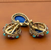 Vintage 1960's Lapis, Turquoise, Diamond, Ruby 14K Yellow/White Gold Detachable Dangle Earrings