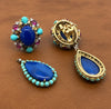 Vintage 1960's Lapis, Turquoise, Diamond, Ruby 14K Yellow/White Gold Detachable Dangle Earrings