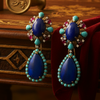 Vintage 1960's Lapis, Turquoise, Diamond, Ruby 14K Yellow/White Gold Detachable Dangle Earrings