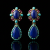 Vintage 1960's Lapis, Turquoise, Diamond, Ruby 14K Yellow/White Gold Detachable Dangle Earrings