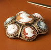 Vintage Italian Multi Carved Cameo 14K Yellow Gold Pendant Brooch