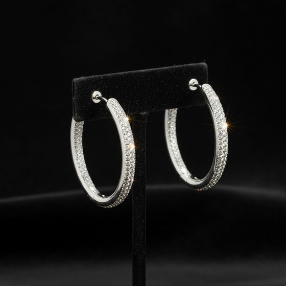 Designer Arato Of Italy Diamond In/Out Hoop 18K White Gold Earrings