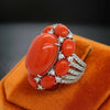 Coral and Diamond 18K White Gold Ring