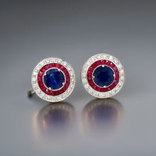  Diamond Ruby and Sapphire 18K White Gold Earrings