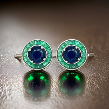 Sapphire and Emerald 18 K White Gold Earrings
