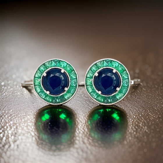Sapphire and Emerald 18 K White Gold Earrings