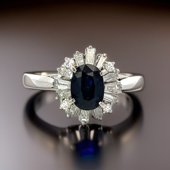 Sapphire and Diamond Platinum Halo Ring