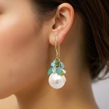  South Sea Pearl Semi Precious Dangle 14K Yellow Earrings