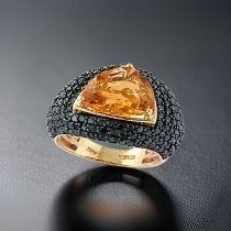  Effy Citrine and Black Diamond 14K Yellow Gold Ring