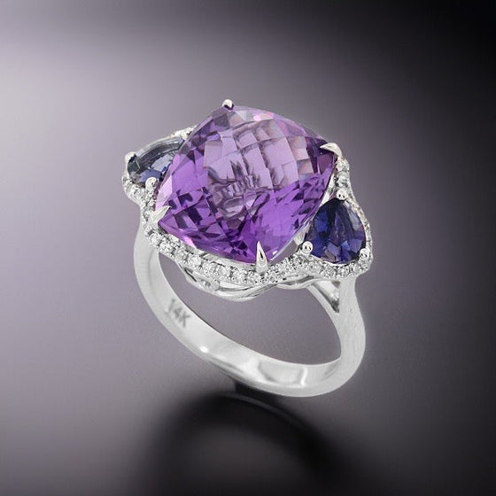 Effy Amethyst and Iolite 14K White Gold 3-Stone Ring