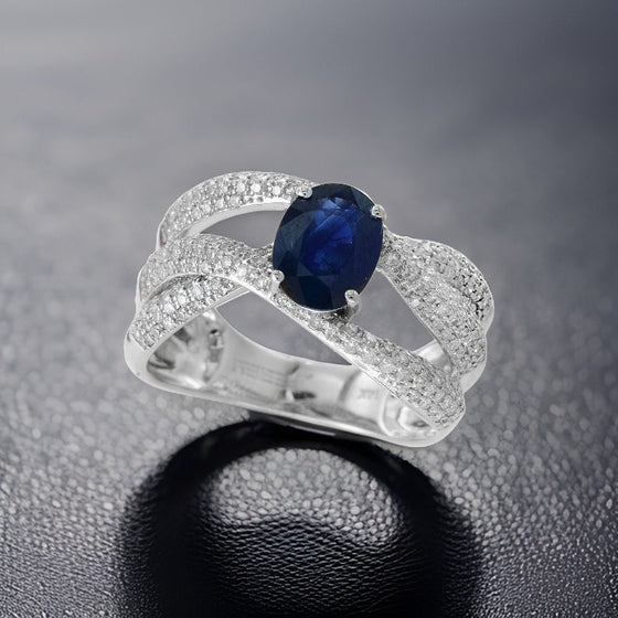 Effy Sapphire, Diamond and 14K White Gold Interlock Ring