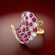  Italian Designer Ruby, Diamond and 18K White and Yellow Gold Ring