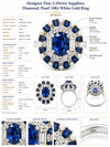 Modern Designer Fine 2.59cttw Sapphire, Diamond, Pearl 18Kt White Gold Ring