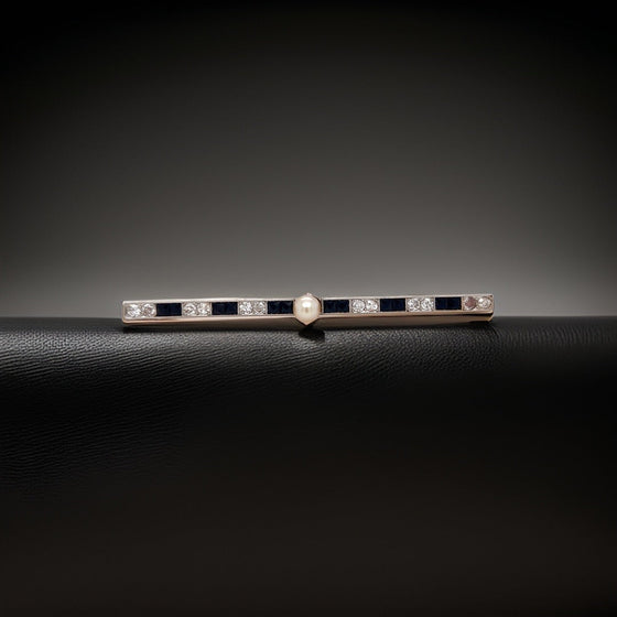 Diamond, Sapphire and Pearl 18K Yellow Gold Brooch