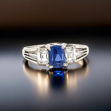  Sapphire and Diamond Three Stone Platinum Ring