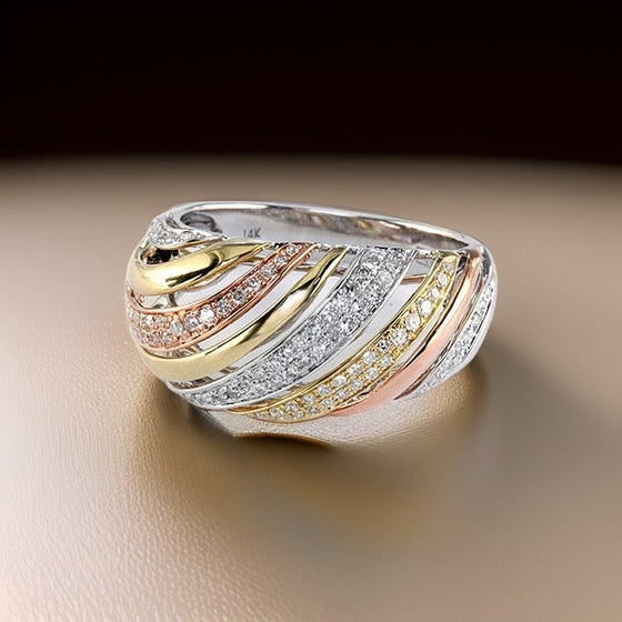 Effy Diamond 14K Tricolor Gold Ring