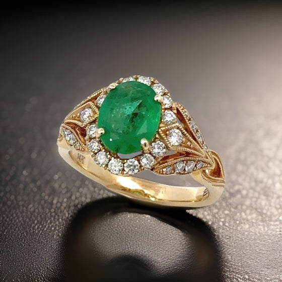 Effy 1.52 ct Emerald, Diamond and 14K Yellow Gold Halo Ring