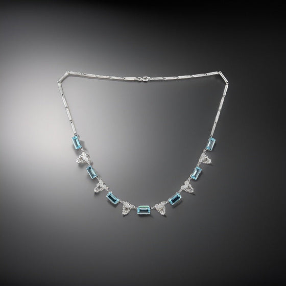 Blue Topaz and Diamond 18K White Gold Necklace