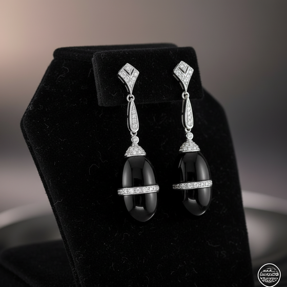 Onyx and Diamond 14K White Gold Earrings