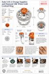 Zydo 5.10 ct Orange Sapphire and Diamond 18K White Gold Cocktail Ring