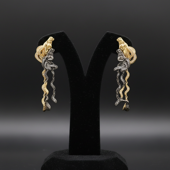 Diamond and 18K Yellow Gold and Black Rhodium Horse Earrings
