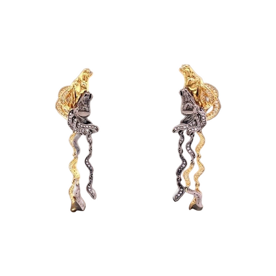 Diamond and 18K Yellow Gold and Black Rhodium Horse Earrings
