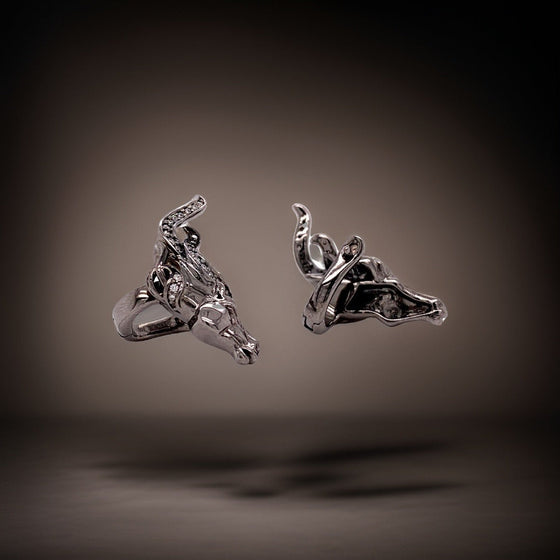 Diamond and 18K Black Gold Rhodium Horse Earrings