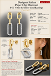 Designer Italian Paper Clip Diamond 14K White & Yellow Gold Earring