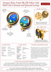 Estate Designer Ricky Frank 18K/22K Yellow Gold Multi Color Cloisonne and Diamond Earring