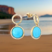  Effy Turquoise, Diamond and 14K Yellow Gold Dangle Earrings