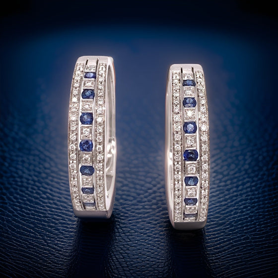 Damiani Sapphire, Diamond and 18K White Gold Hoop Earrings