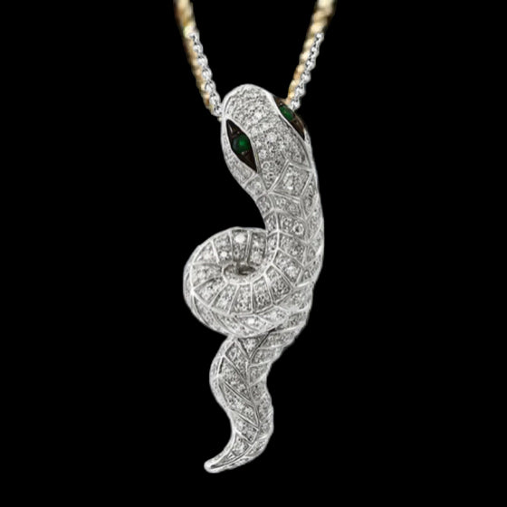 Effy Diamond, Emerald and 14K White Gold Snake Necklace