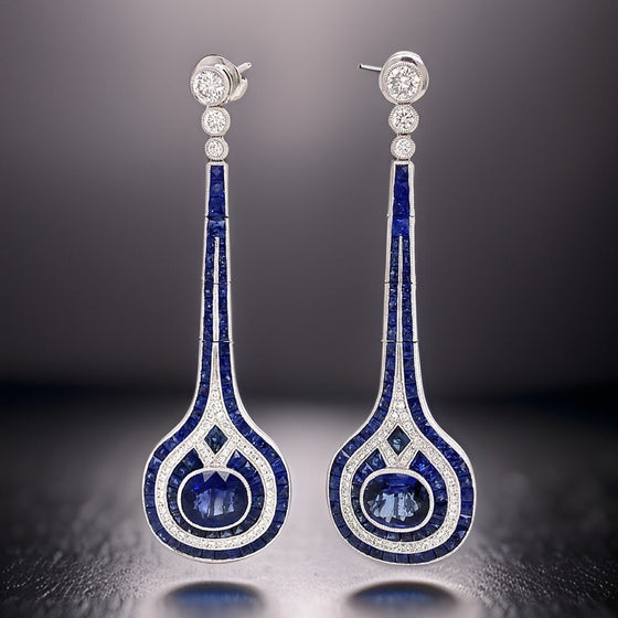 Sapphire and Diamond 18K White Gold Drop Earrings