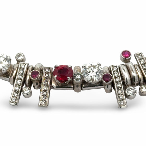 Designer Diamond and Ruby 14K White Gold Slide Necklace
