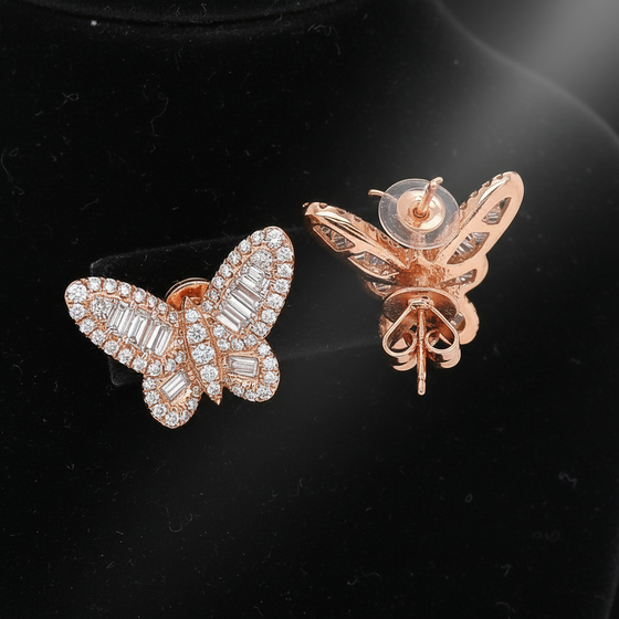 Fashionista 2.50 ctw Diamond and 18K Rose Gold Butterfly Earrings