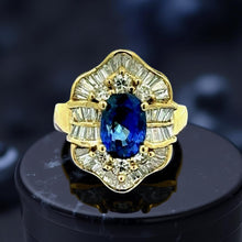  Estate Fine 2.27 ct Sapphire & 1.38 cttw Diamond 18K Yellow Gold Ring 15064