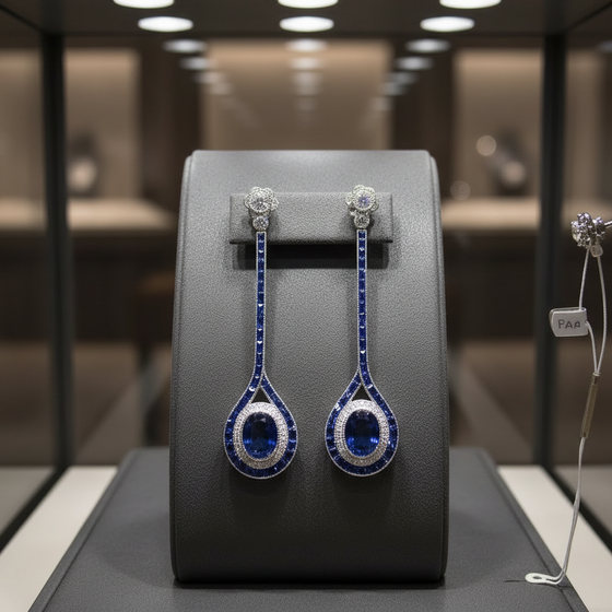 Sapphire and Diamond 14K White Gold Dangle Earrings