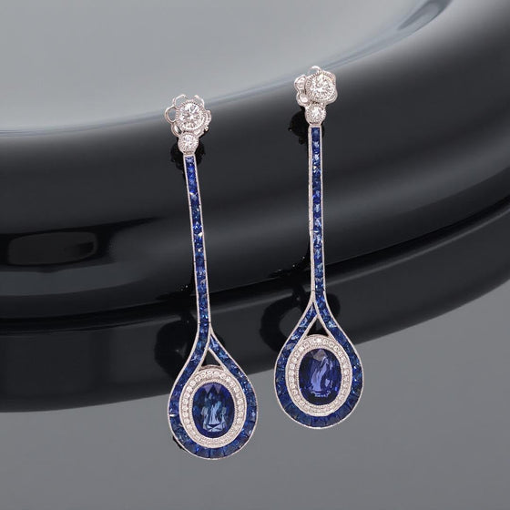 Sapphire and Diamond 14K White Gold Dangle Earrings