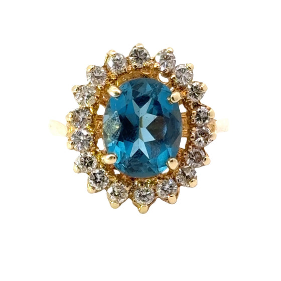 Estate 2.70 ct Blue Topaz Diamond 14K Yellow Gold Ring 15439