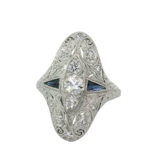 Estate Sapphire Diamond Filigree Ring 15441