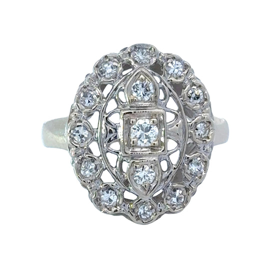 Estate Diamond 14K White Gold Filigree Ring 15431