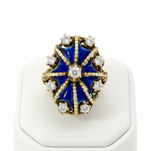  Estate Blue Enamel Diamond 14K Yellow Gold Ring 15429