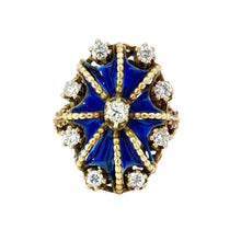  Estate Blue Enamel Diamond 14K Yellow Gold Ring 15429