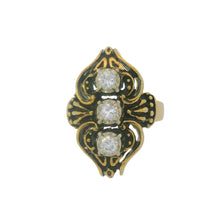  Estate Diamond Black Enamel Filigree 14K Yellow Gold Ring 15415