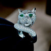Panther, Diamond, Emerald and 18K White Gold Ring