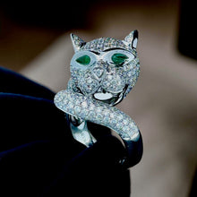  Panther, Diamond, Emerald and 18K White Gold Ring
